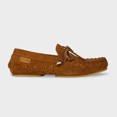 Paul Smith Women's Tan 'sonna' Perforated Floral Suede Moccasins Brown