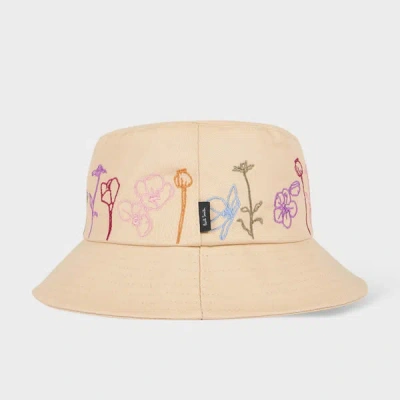 Paul Smith Women's Taupe Bucket Hat With Floral Embroidery White