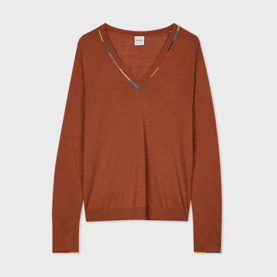 Paul Smith Womens Knitted Sweater V Neck Orange