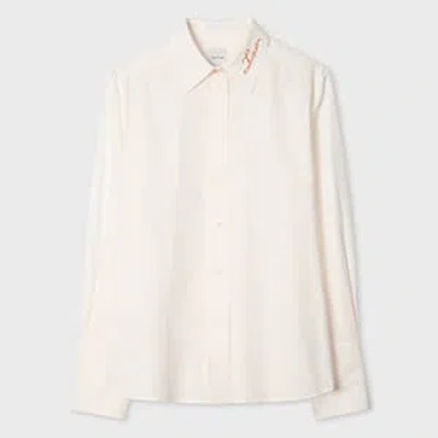 Paul Smith Women's White Shirt With 'love' Embroidered Collar In Neutral