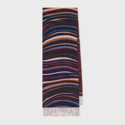 Paul Smith Women's Wool-cashmere Blend 'midnight Swirl' & Check Scarf Blue In Multi