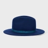 Paul Smith Navy Fedora Hat With Cobalt Blue Band In Blue