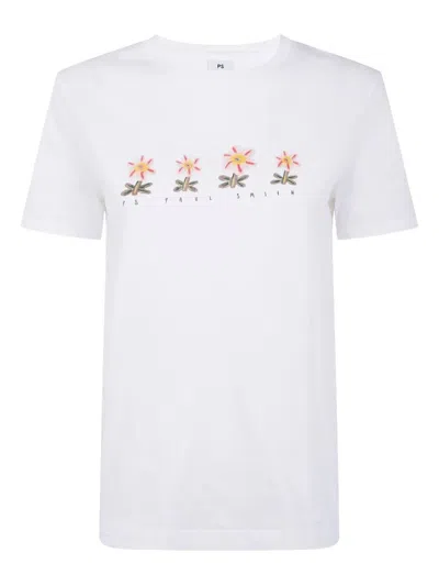 PAUL SMITH WOMENS FLOWERS ROW T-SHIRT,W2RG799TP5428 01 WHITE