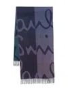 Paul Smith Abstract Pattern Color Block Fringed Scarf In Blue