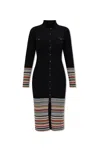 Paul Smith Ribbed Knit Dress With Button-down Front In Black