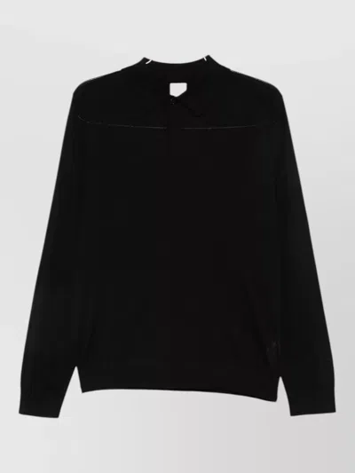 Paul Smith Wool Knit Polo Long Sleeve Sweater In Black