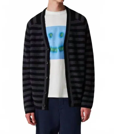 Paul Smith Wool Mohair Stripe Cardigan In Black