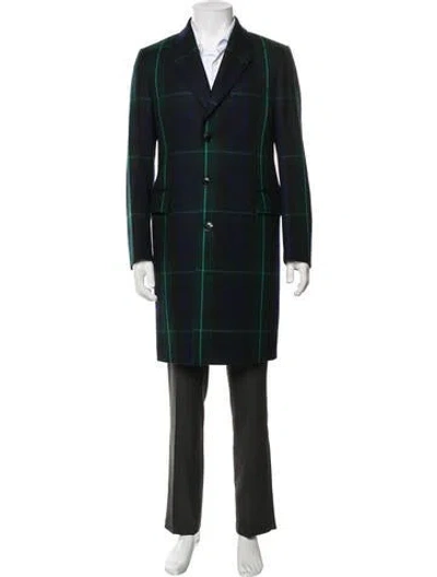 Pre-owned Paul Smith Wool Plaid Print Overcoat In Black