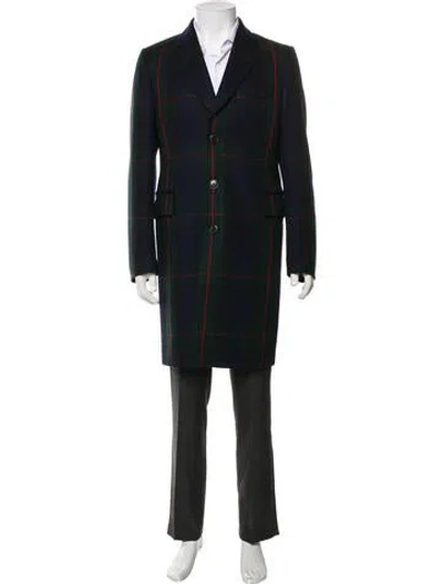 Pre-owned Paul Smith Wool Plaid Print Overcoat In Black