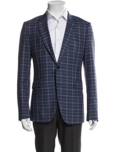 Pre-owned Paul Smith Wool Plaid Print Peacoat In Blue