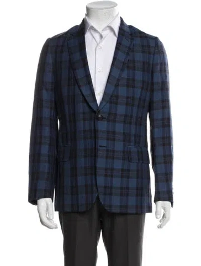 Pre-owned Paul Smith Wool Plaid Print Peacoat In Blue