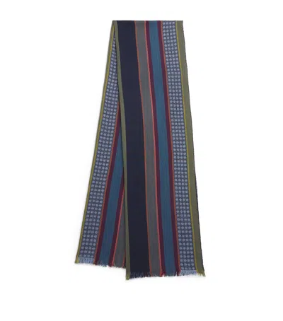 Paul Smith Wool-silk Artist Stripe Scarf In Blue
