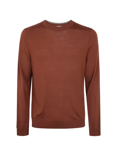 Paul Smith Rust Brown Washable Merino Wool Sweater Orange In Burgundy