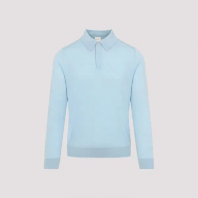 Paul Smith Sky Blue Merino Wool Kntted Long-sleeve Polo Shirt