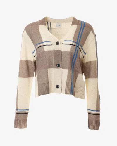 Paul Smith Wool-blend Check Cardigan In Beige