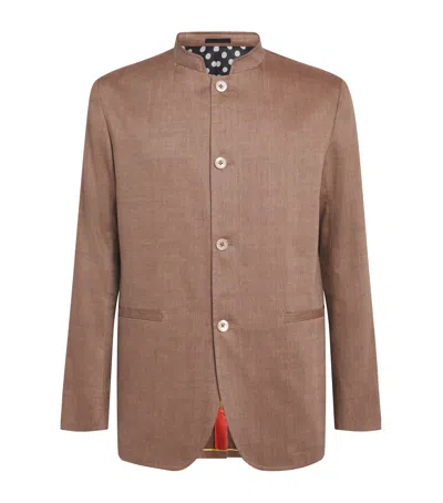 Paul Smith Wool-linen Stand-collar Blazer In Brown
