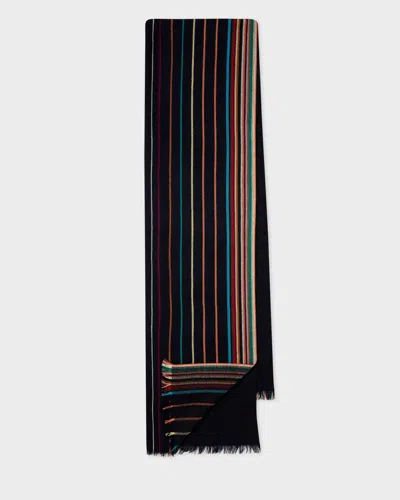 Paul Smith Wool-silk Signature Stripe Scarf In Blue