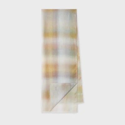 Paul Smith Yellow And Blue Linen-blend Faded Check Scarf Multicolour