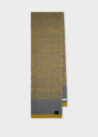 Paul Smith Yellow And Grey Twisted Yarn Block Stripe Scarf In Gray