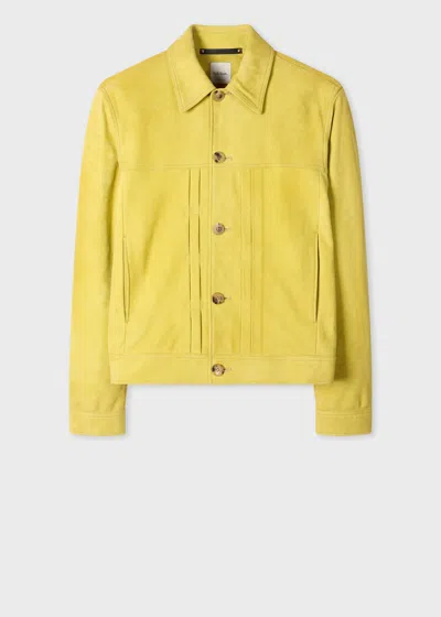 Paul Smith Yellow Nubuck Leather Pleated Trucker Jacket Green