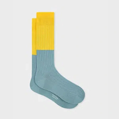 Paul Smith Yellow Ribbed Colour Block Socks Green In Multi