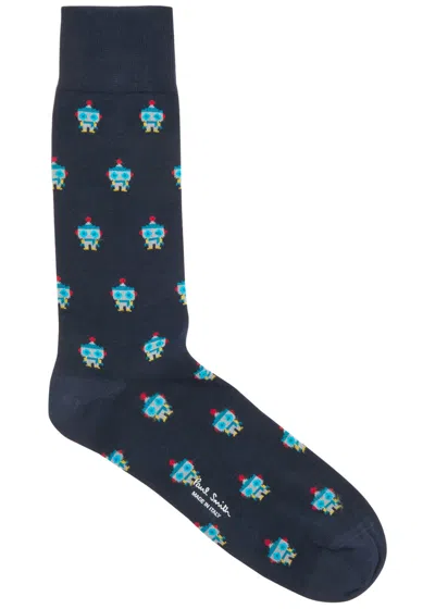 Paul Smith Yen Robot Cotton-blend Socks In Blue