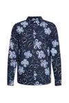 Paul Smith Yukka Print Cotton Shirt With Rounded Hem In Blue