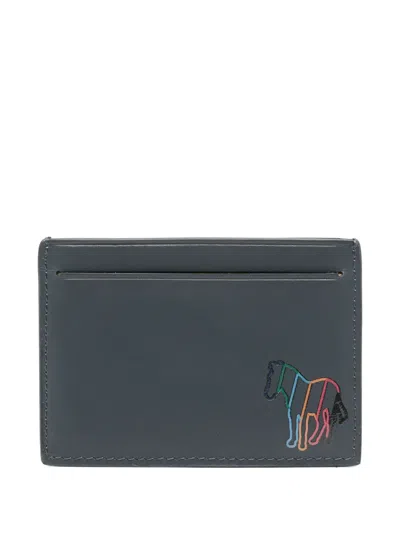 Paul Smith Zebra Leather Card Holder In Blue