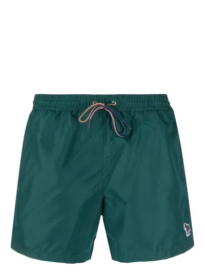 Paul Smith Zebra-motif Drawstring-waist Swim Shorts In Green