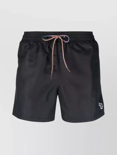 Paul Smith Zebra Motif Swim Shorts With Drawstring Waistband In Black