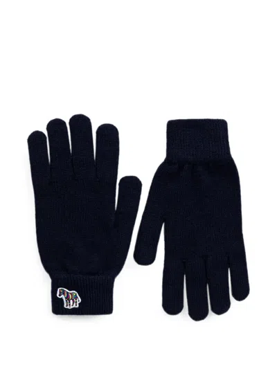 Paul Smith Zebra Patch Gloves In Blue