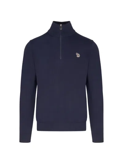 Paul Smith Zebra-patch Half-zip Sweater In Blue