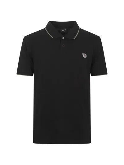 Paul Smith Zebra-patch Tipped Polo Shirt In Black
