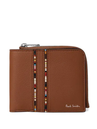 Paul Smith Zip-around Multi-stripe Wallet In Brown