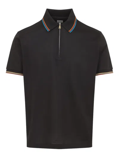 Paul Smith Polo Shirt Contrast Trim Ribbed Cuffs Sleeves In Black