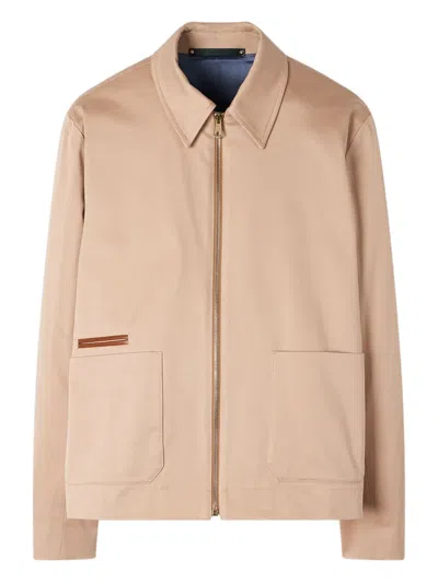 Paul Smith Tan Stretch Cotton-twill Short Zip Jacket Brown