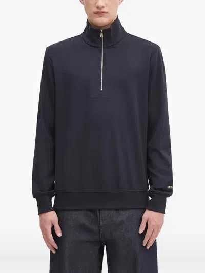 Paul Smith Half-zip Stripe-embroidered Sweatshirt In Blue