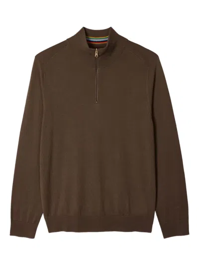 Paul Smith Zip-neck Sweater In Brown