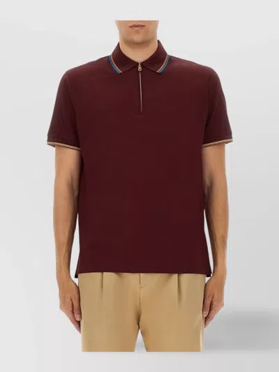 Paul Smith Zip Polo Ribbed Cuffs In Burgundy
