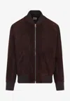 Paul Smith Red Lamb Suede Leather Regular Fit Bomber Jacket In Brown