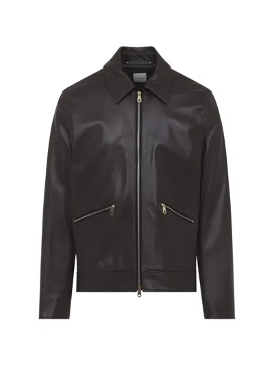 Paul Smith Regular Fit Leather Jacket Collared Design In Brown