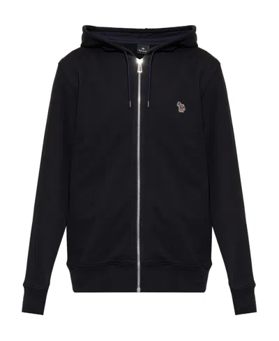 Paul Smith Zipped Organic Cotton Hoodie In Black