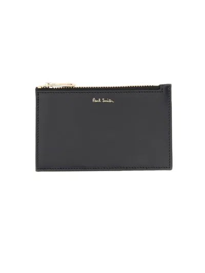 Paul Smith Signature Stripe Leather Card Holder In Black