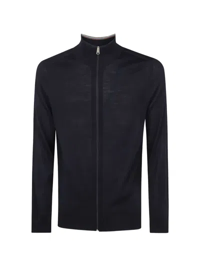 Paul Smith Mens Zip Cardigan High Collar Ribbed Trims In Black
