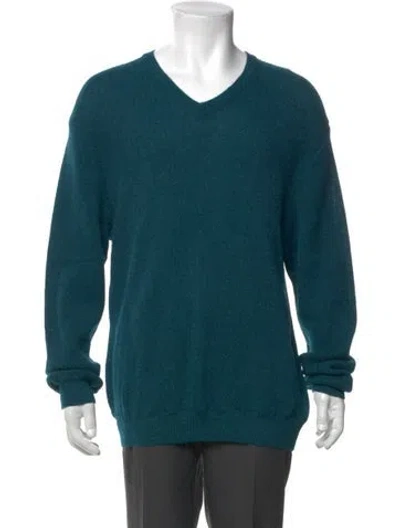 Pre-owned Paul Stuart Alpaca V-neck Pullover In Blue