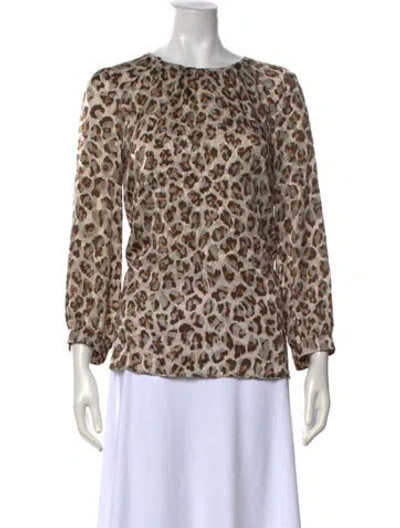 Pre-owned Paul Stuart Animal Print Crew Neck Blouse In Neutrals