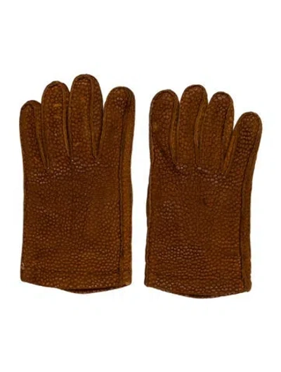 Pre-owned Paul Stuart Brown Faux Leather Mittens, W. Tags