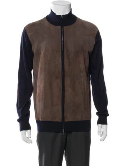 Pre-owned Paul Stuart Cashmere Colorblock Pattern Bomber Jacket In Blue