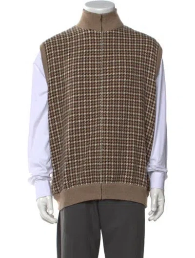 Pre-owned Paul Stuart Cashmere Houndstooth Print Sweater Vest In Brown