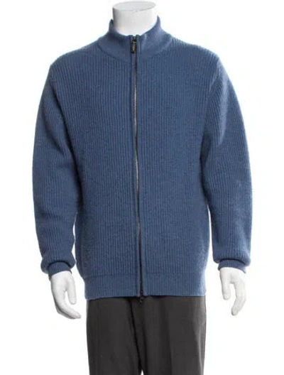 Pre-owned Paul Stuart Cashmere Mock Neck Cardigan In Blue